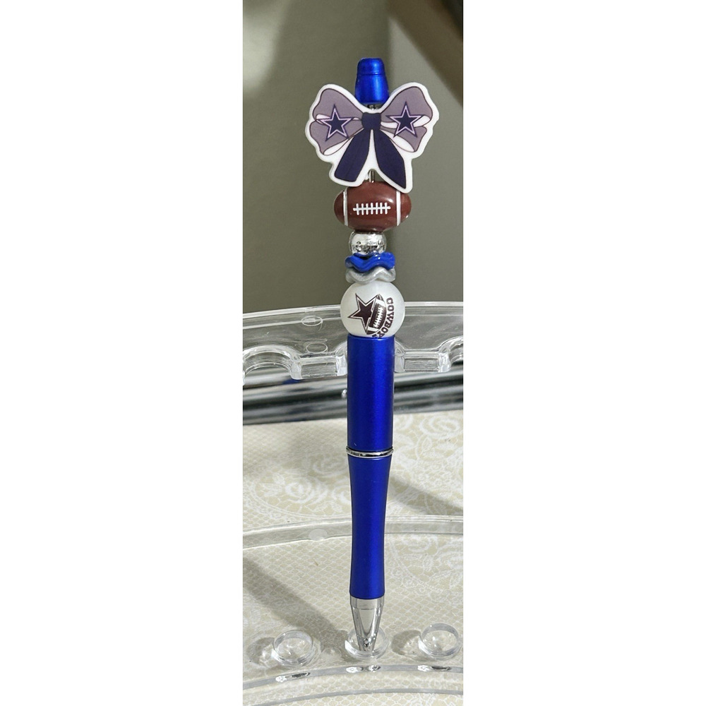 Dallas Cowboys Football Custom Beaded Pen Metallic Blue Gift Handmade Unique